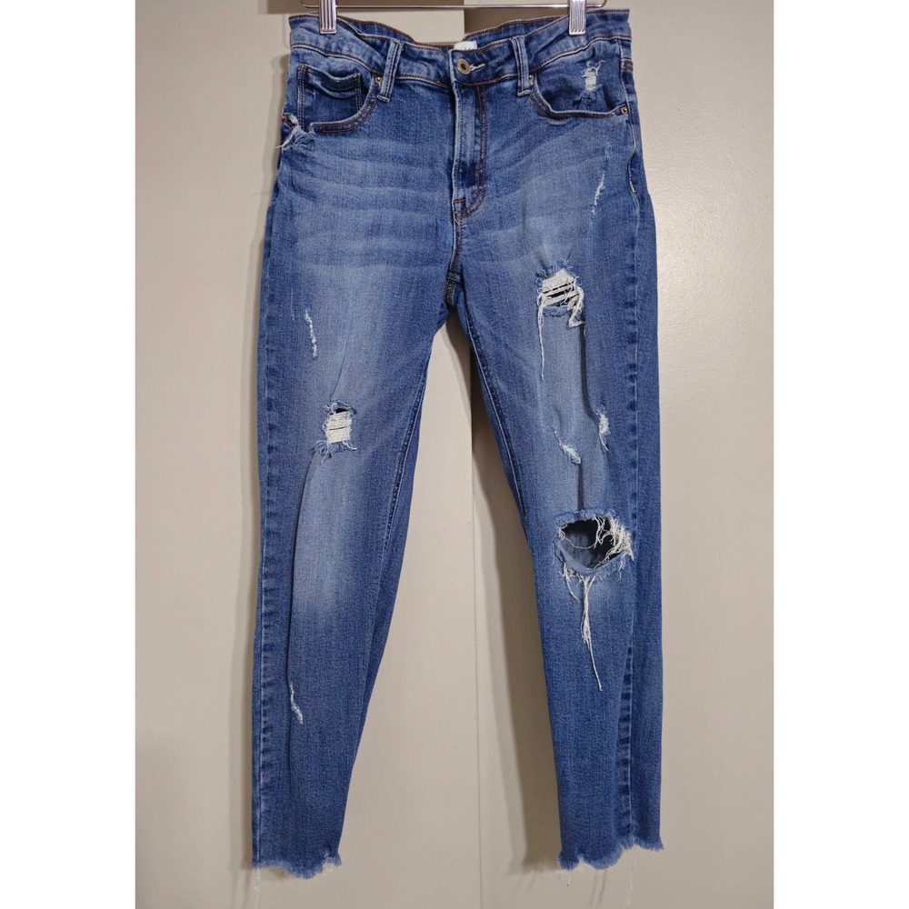 Special A Los Angeles Distressed Skinny Jeans Blue Medium Wash Raw Hem Size 9